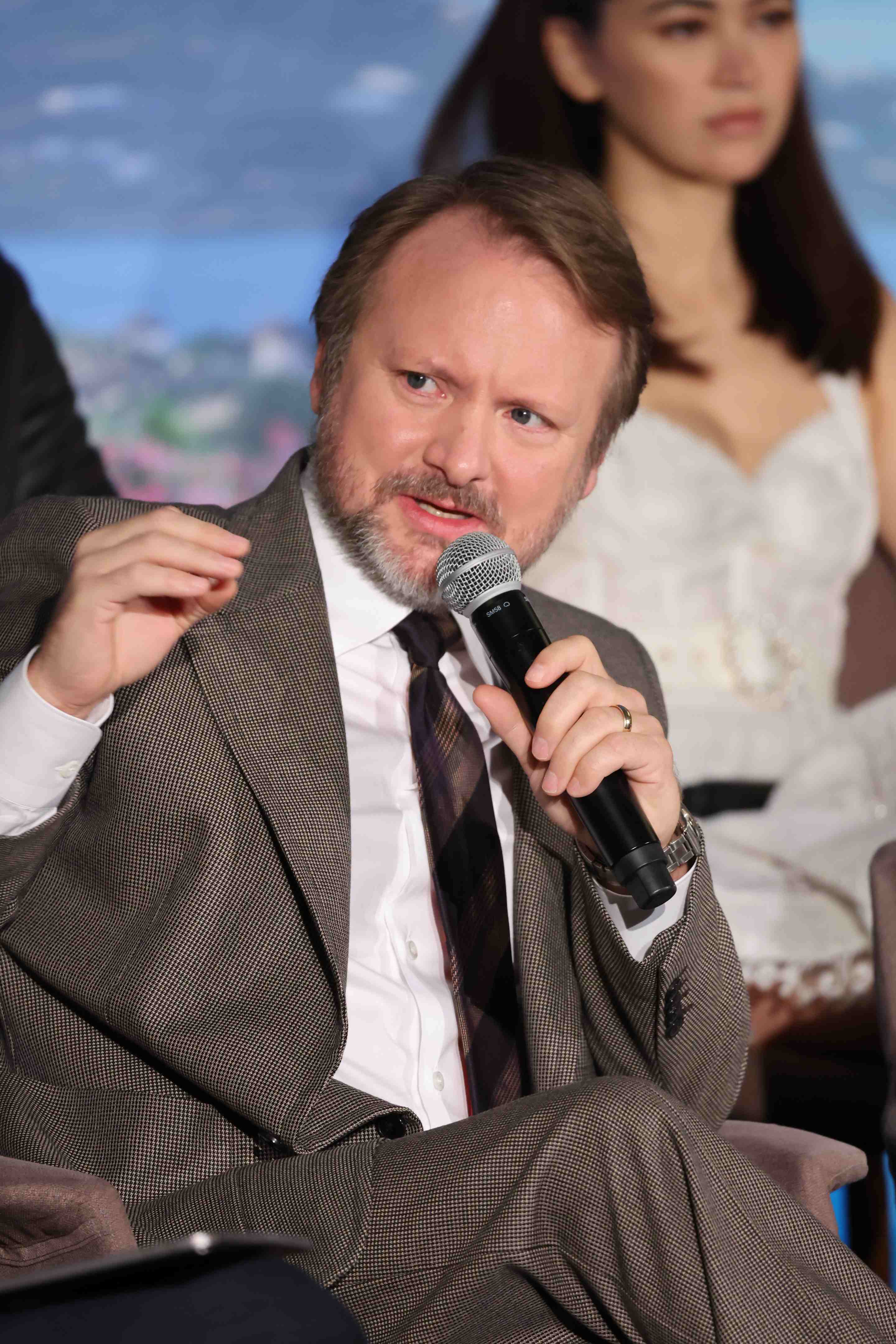 Director Rian Johnson of Knives of 3 speaking during a Netflix press conference